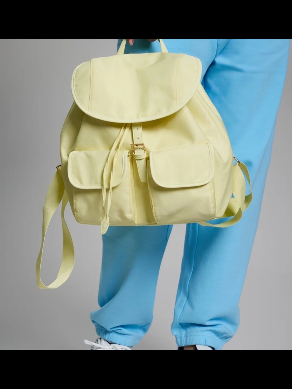 Year of Ours Women's Soft Yellow Drawstring Backpack with Front Pockets NWT